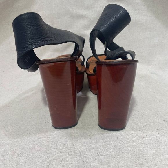 Charles Jourdan Varnished Wooden Sole Open Toe Strappy Platform Heels Size 7 - Picture 5 of 10